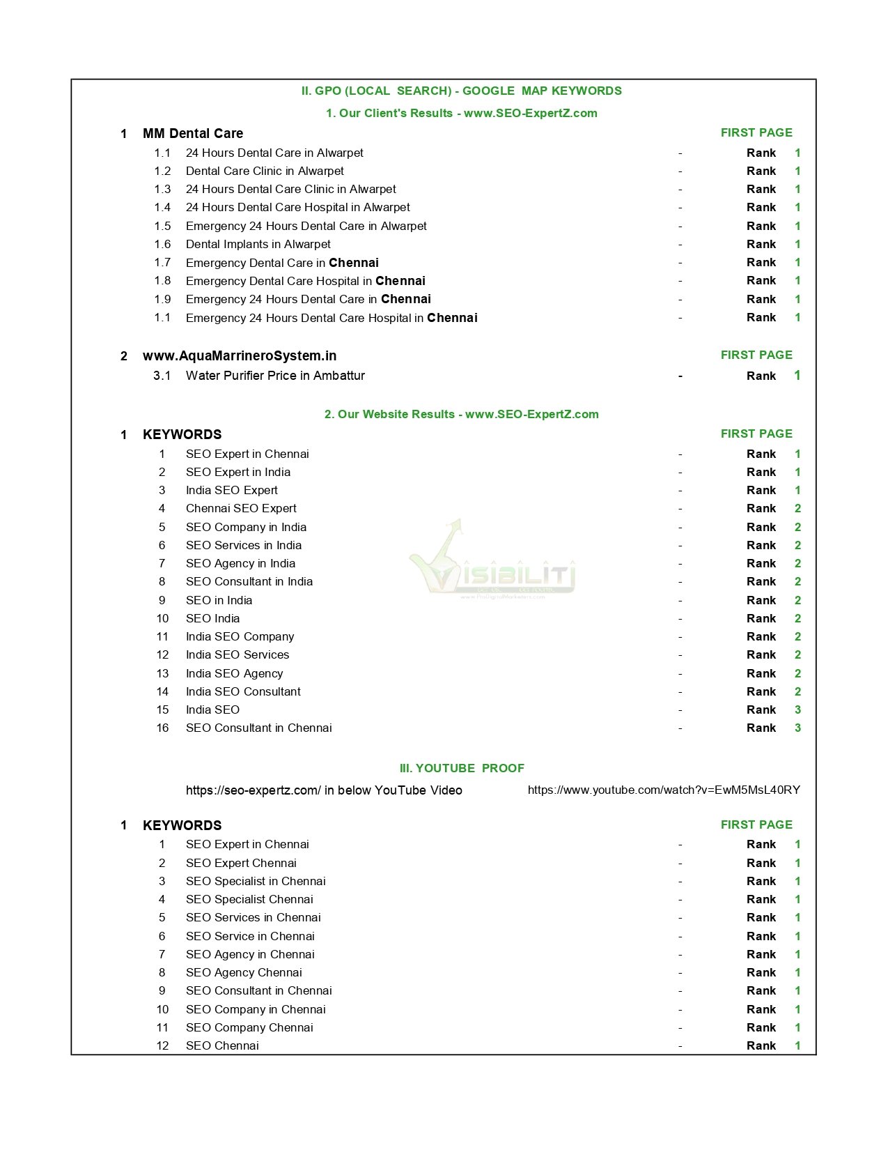 Google First Page Live SEO Proof